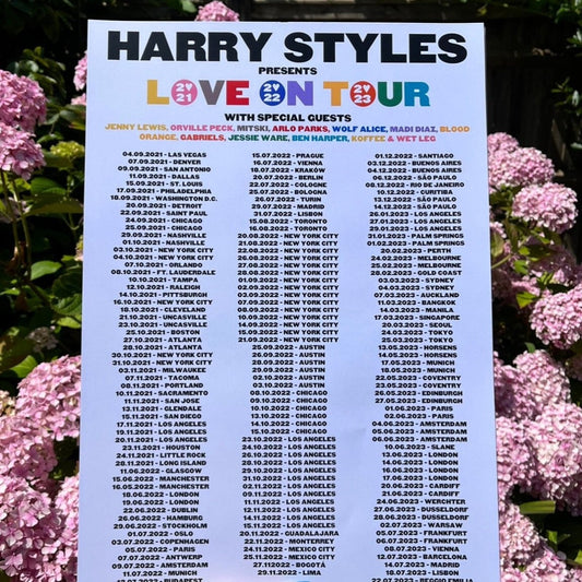 Harry Styles Love on Tour Complete Dates Poster 2021 2022 2023 A3
